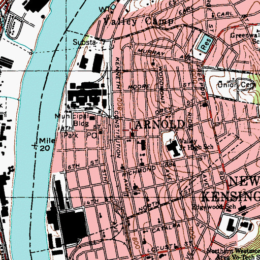 Topographic Map of City of Arnold, PA