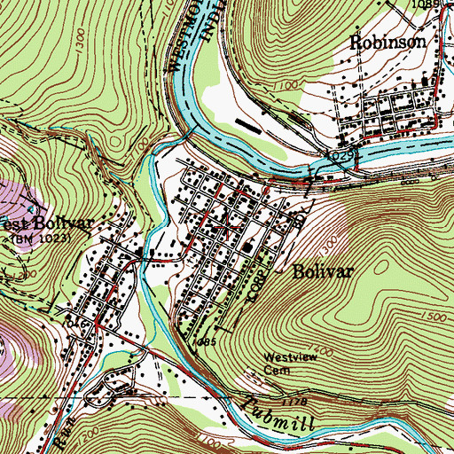 Topographic Map of Borough of Bolivar, PA