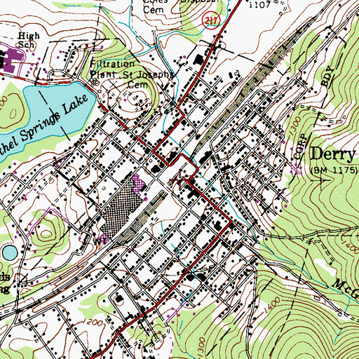 Topographic Map of Borough of Derry, PA