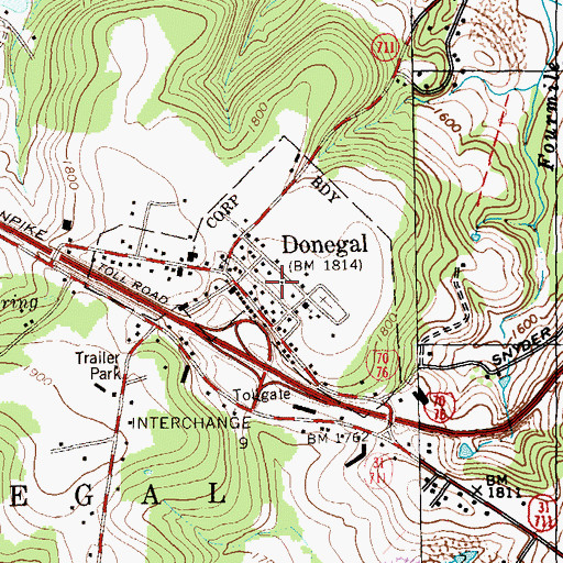 Topographic Map of Borough of Donegal, PA