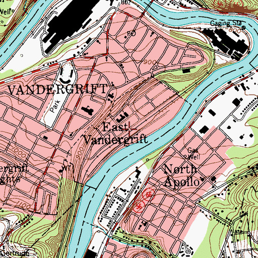 Topographic Map of Borough of East Vandergrift, PA