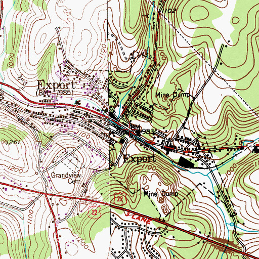 Topographic Map of Borough of Export, PA