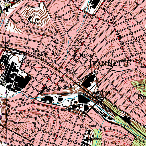Topographic Map of City of Jeannette, PA