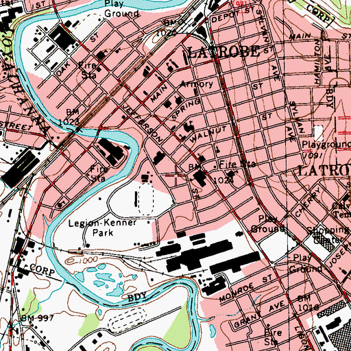 Topographic Map of Borough of Latrobe, PA
