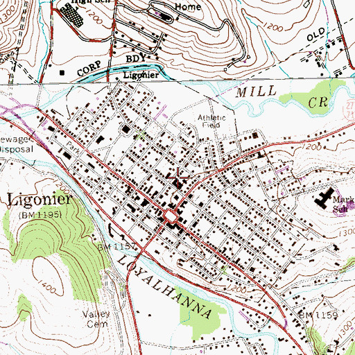 Topographic Map of Borough of Ligonier, PA