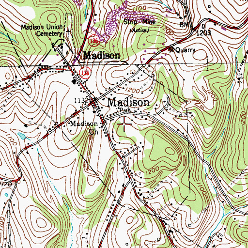 Topographic Map of Borough of Madison, PA