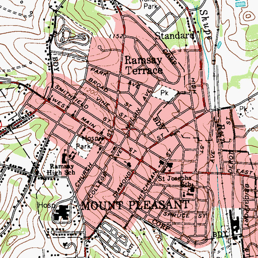 Topographic Map of Borough of Mount Pleasant, PA