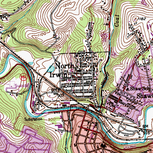 Topographic Map of Borough of North Irwin, PA