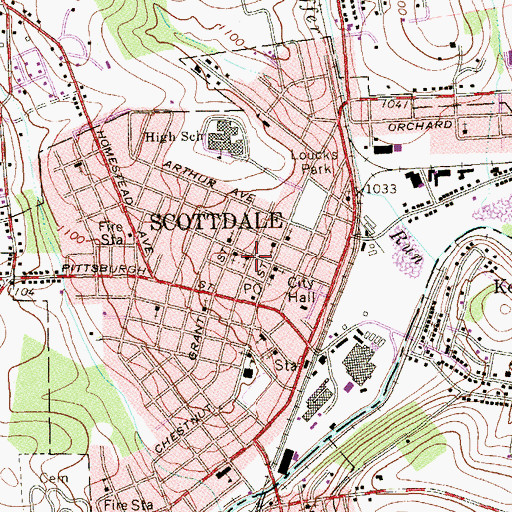 Topographic Map of Borough of Scottdale, PA