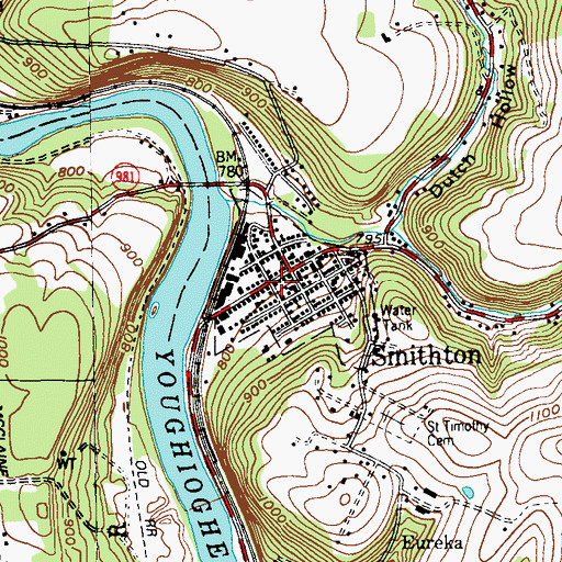 Topographic Map of Borough of Smithton, PA