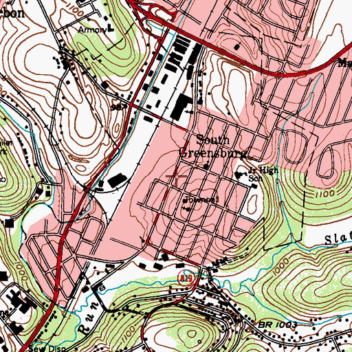 Topographic Map of Borough of South Greensburg, PA