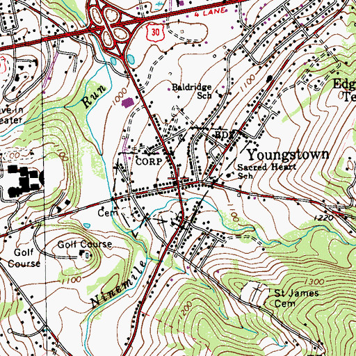 Topographic Map of Borough of Youngstown, PA