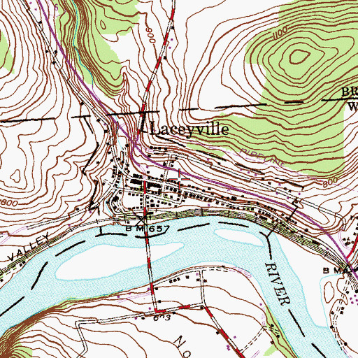 Topographic Map of Borough of Laceyville, PA