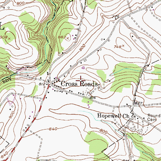 Topographic Map of Borough of Cross Roads, PA