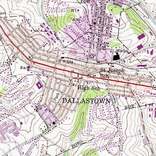 Topographic Map of Borough of Dallastown, PA