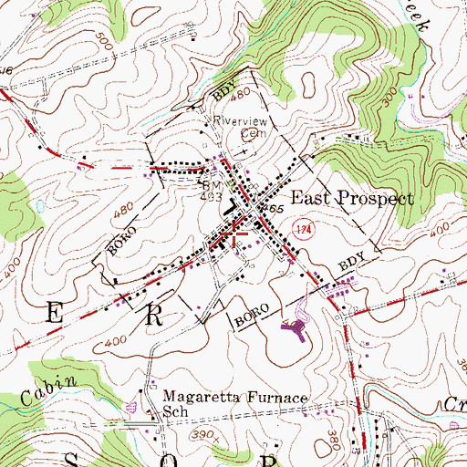 Topographic Map of Borough of East Prospect, PA