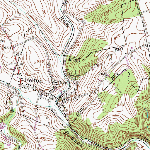 Topographic Map of Borough of Felton, PA