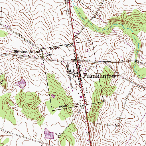 Topographic Map of Borough of Franklintown, PA