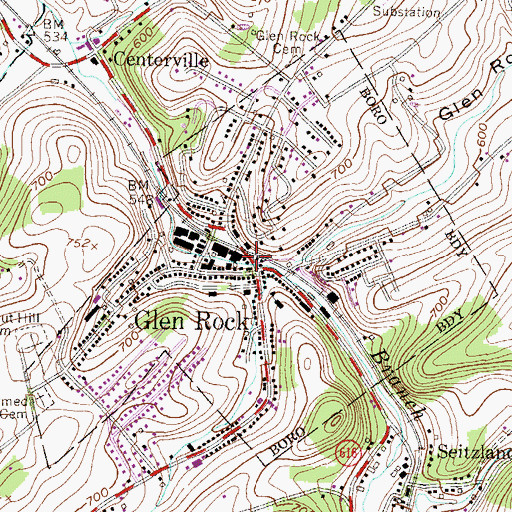 Topographic Map of Borough of Glen Rock, PA