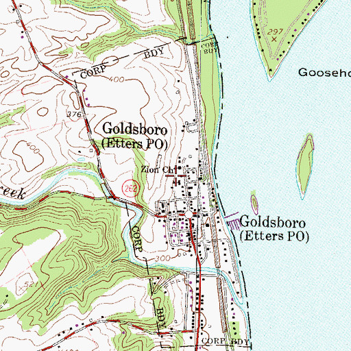 Topographic Map of Borough of Goldsboro, PA