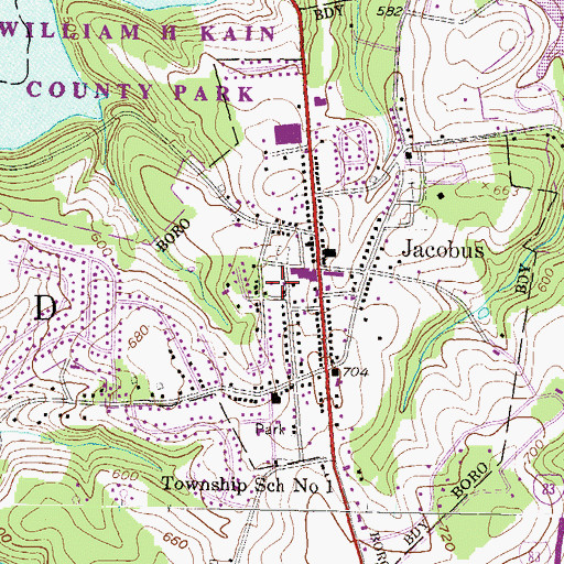 Topographic Map of Borough of Jacobus, PA