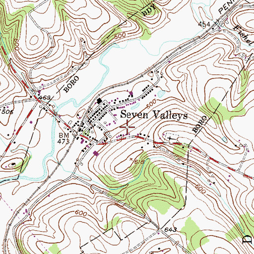 Topographic Map of Borough of Seven Valleys, PA