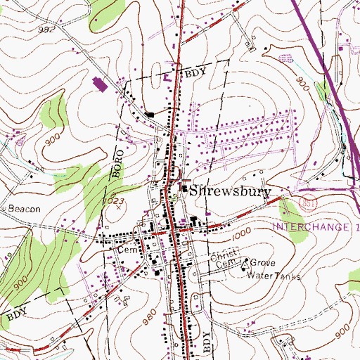 Topographic Map of Borough of Shrewsbury, PA