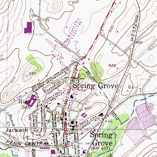 Topographic Map of Borough of Spring Grove, PA