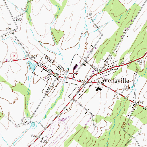 Topographic Map of Borough of Wellsville, PA