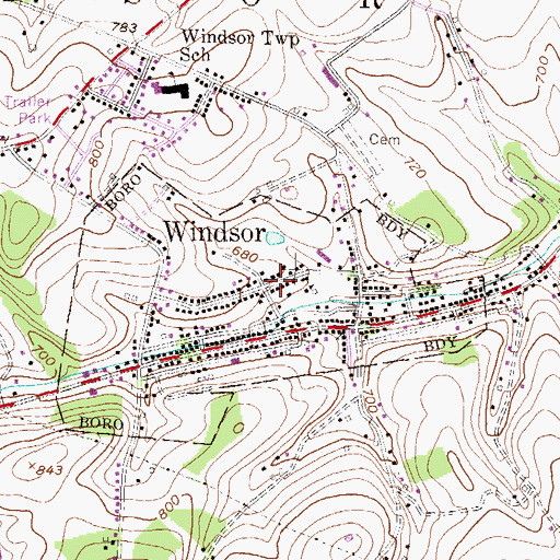 Topographic Map of Borough of Windsor, PA