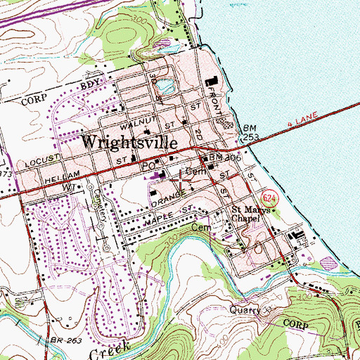 Topographic Map of Borough of Wrightsville, PA