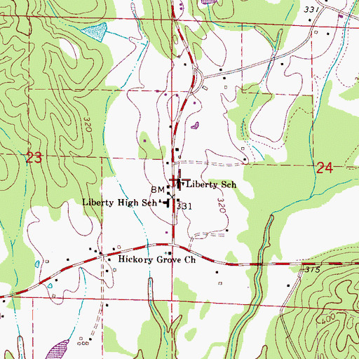 Topographic Map of Liberty School, AL