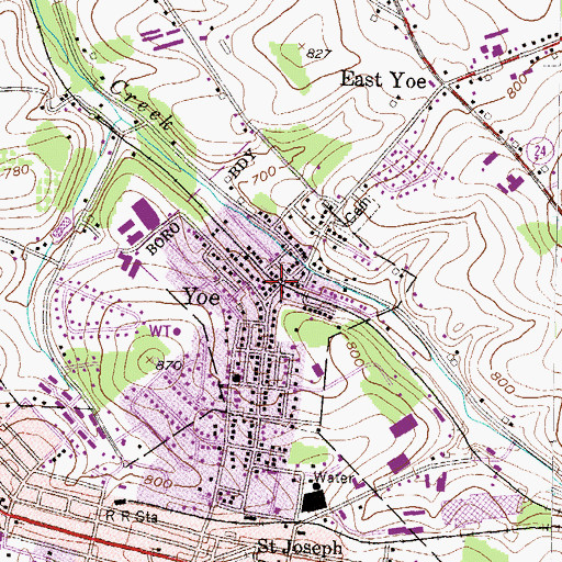 Topographic Map of Borough of Yoe, PA