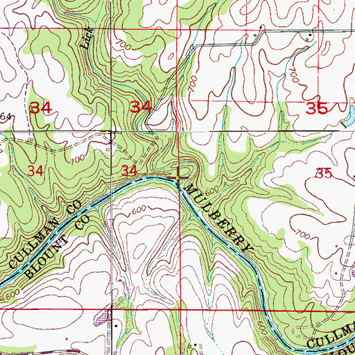 Topographic Map of Lick Creek, AL