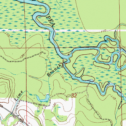 Topographic Map of Lime Branch, AL