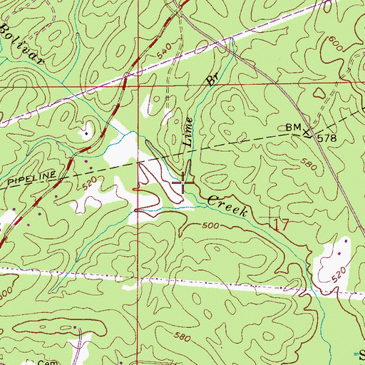 Topographic Map of Lime Branch, AL
