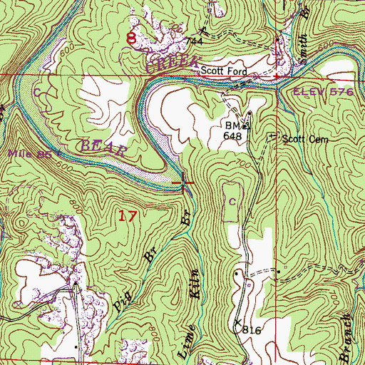 Topographic Map of Lime Kiln Branch, AL