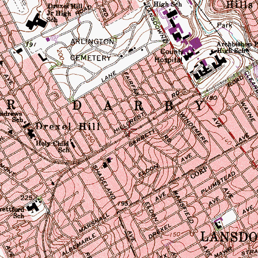 Topographic Map of Township of Upper Darby, PA