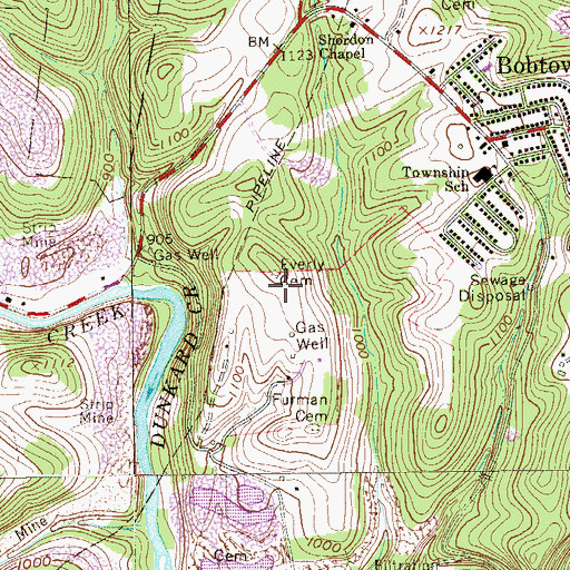 Topographic Map of Township of Dunkard, PA