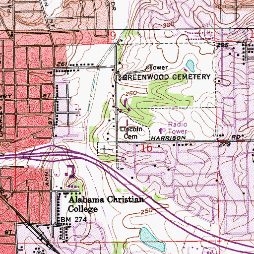 Topographic Map of Lincoln Cemetery, AL
