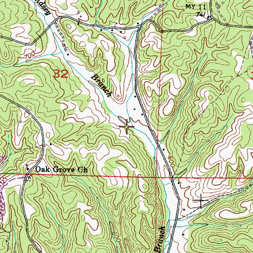 Topographic Map of Lindsey Branch, AL