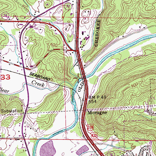 Topographic Map of Line Creek, AL