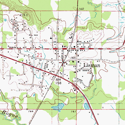 Topographic Map of Lisman, AL