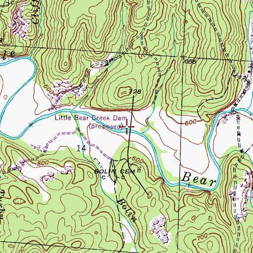 Topographic Map of Little Bear Creek Dam, AL