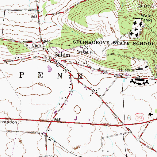 Topographic Map of Township of Penn, PA