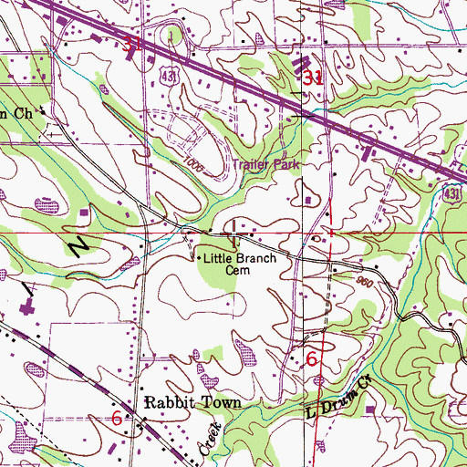 Topographic Map of Little Branch Cemetery, AL