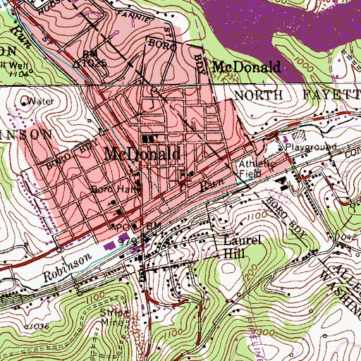 Topographic Map of Borough of McDonald, PA