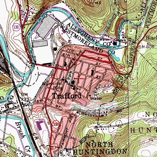 Topographic Map of Borough of Trafford, PA