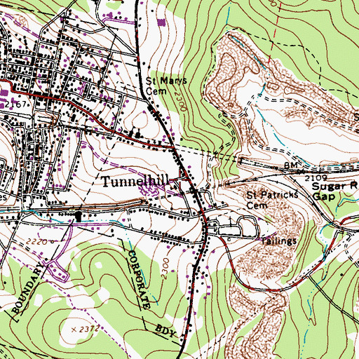 Topographic Map of Borough of Tunnelhill, PA