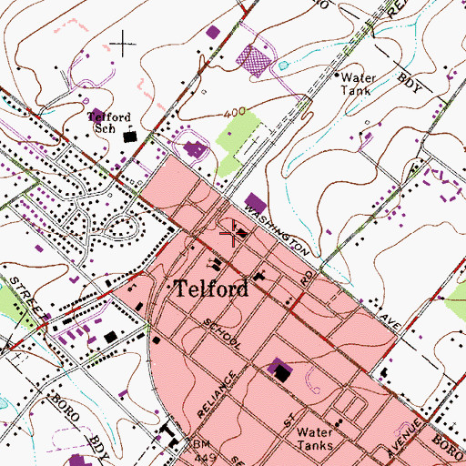 Topographic Map of Borough of Telford, PA